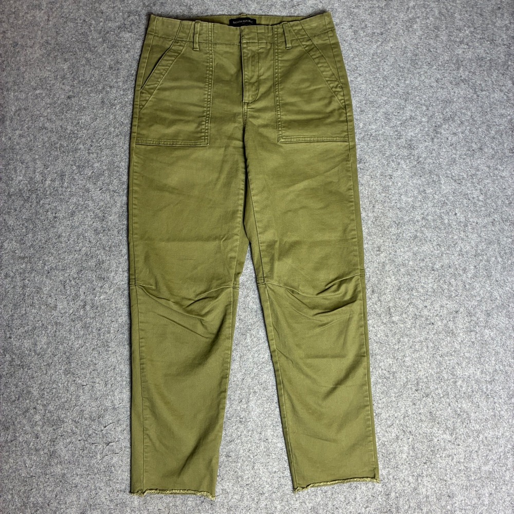 Banana Republic Chino Pants Womens 2 29x26 Olive Green Raw Hem Utility Seam